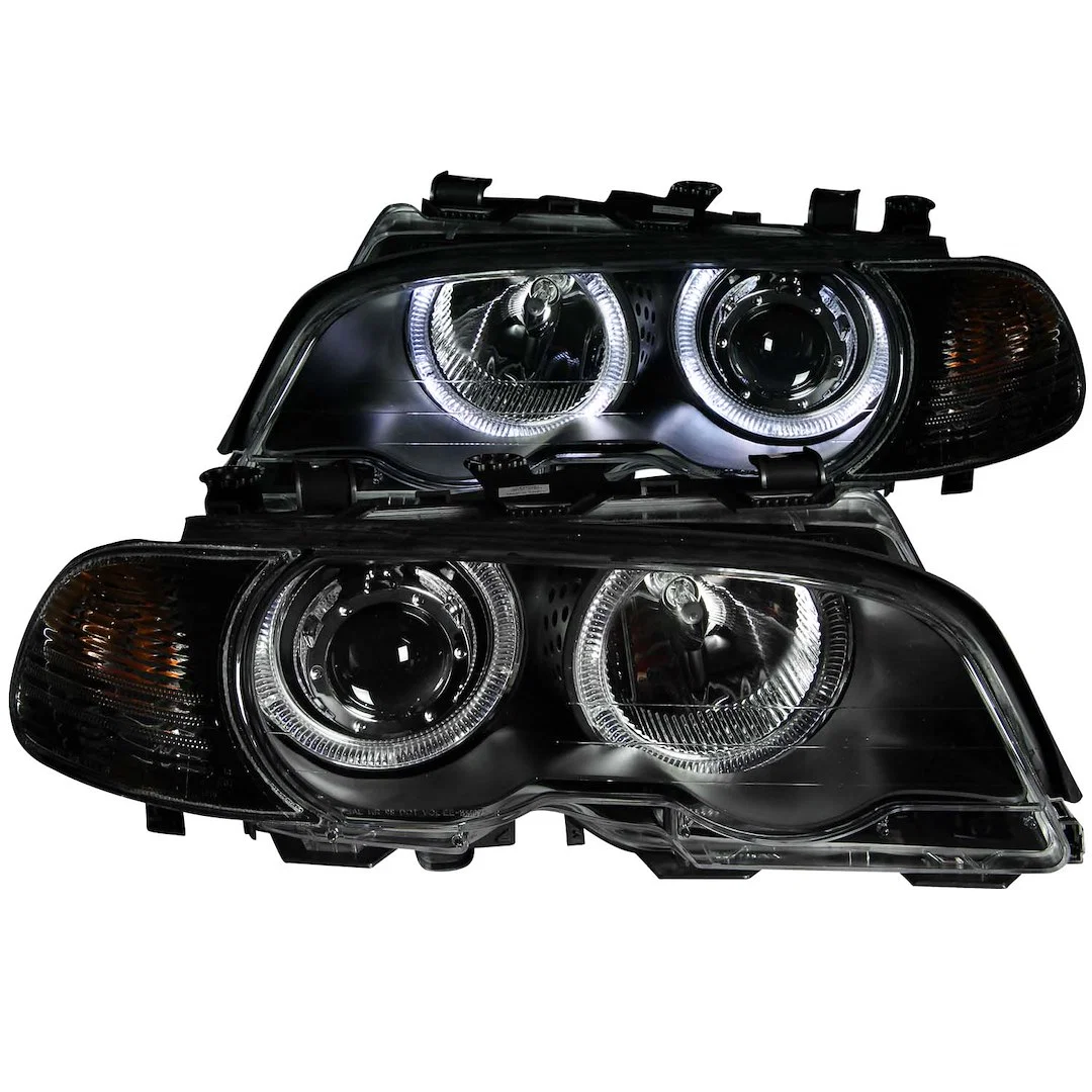 121269 – ANZO Headlight Assembly, Halogen Bulb Projector Beam With Halo Clear Lens With Amber Reflectors Black Housin...